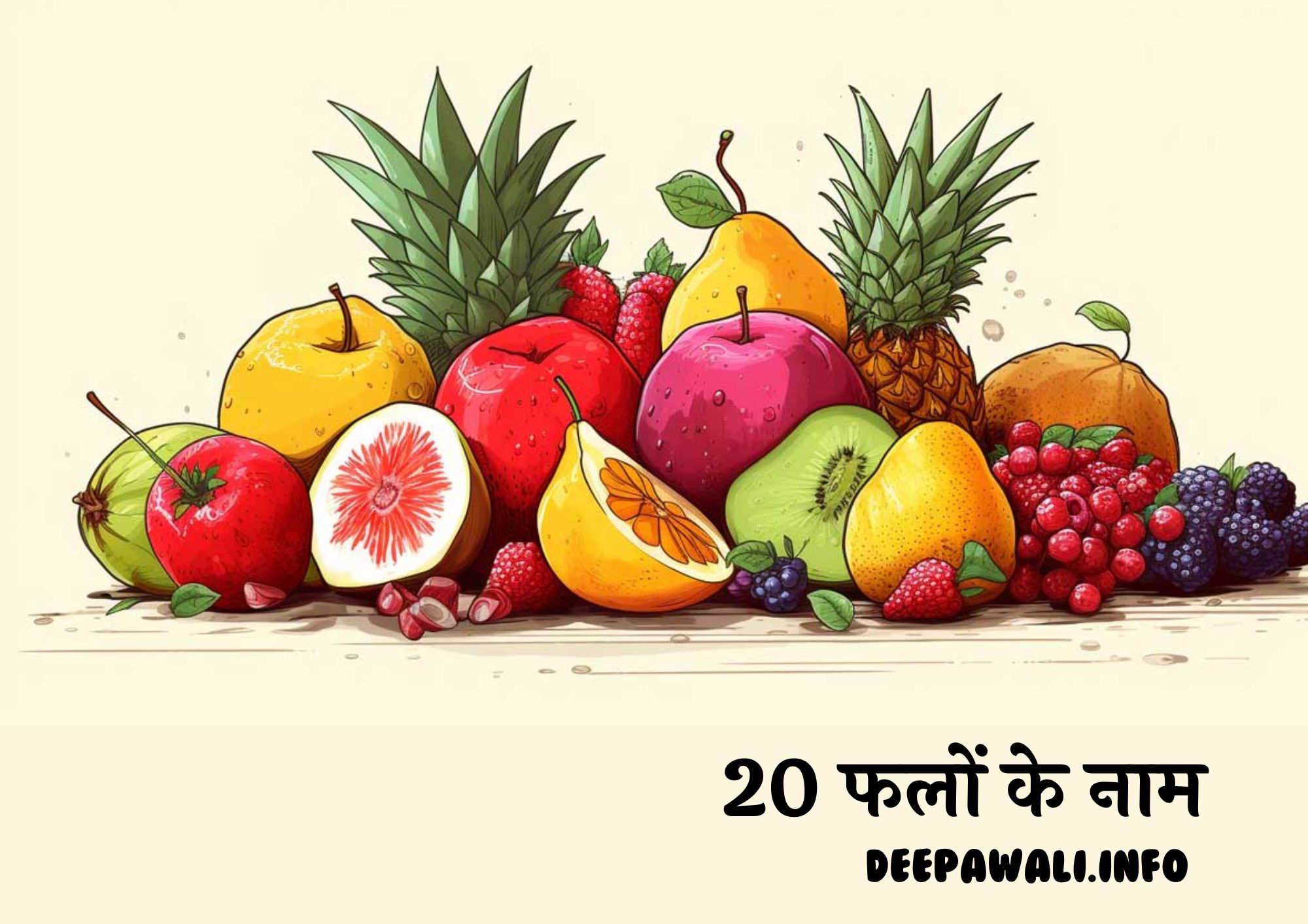 20 फलों के नाम अंग्रेजी में हिंदी में (20 फलों के नाम इंग्लिश में) - 20 Fruits Name In English And Hindi - 20 Falon Ke Naam English Mein